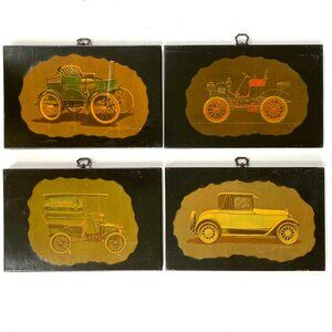 Antique Vintage Collectors Cars Art Wall Hanging John Peckham Man Cave 60s Set 4